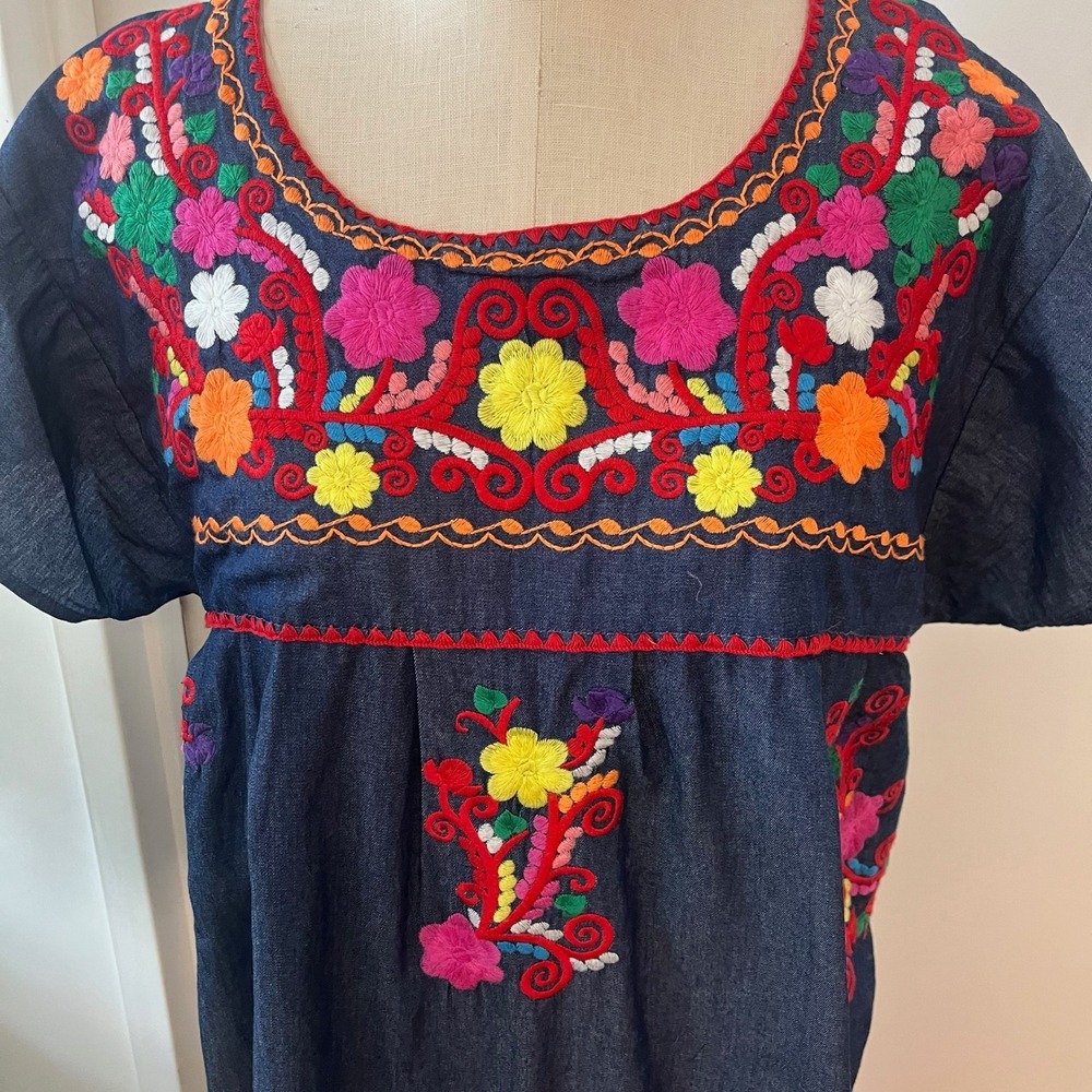 YZXDORWJ Mexican Inspired Embroidered Cotton Boho Dress Size XXL - Picture 5 of 9